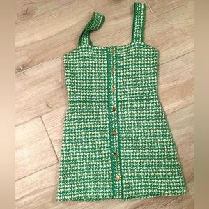 Sandro green knit dress with gold button details